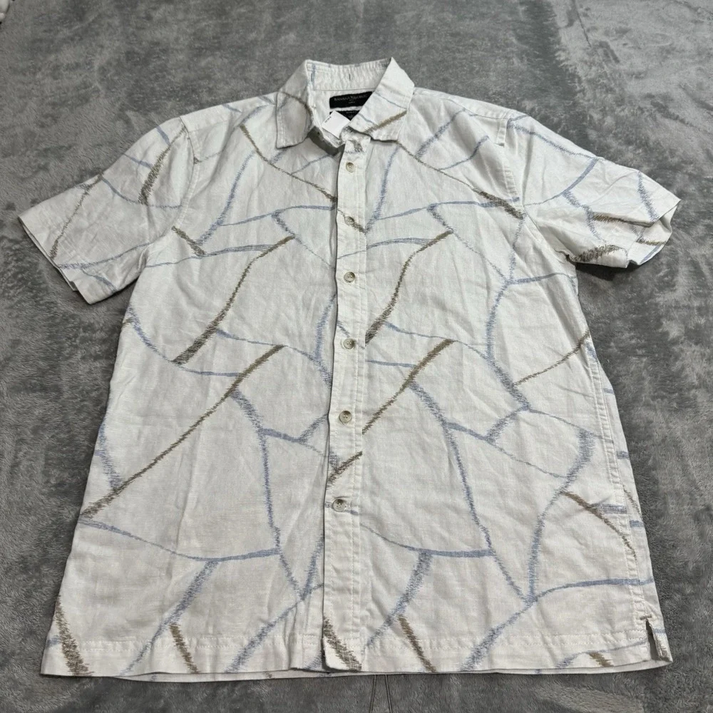 Banana Republic NWT Geometric Art Linen Blend Slim Fit Button Shirt Mens S Beach
